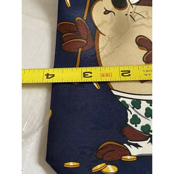 Looney Tunes Taz Tie  Shamrock Shorts  Coins Navy Blue Polyester Novelty Necktie - Picture 3 of 6